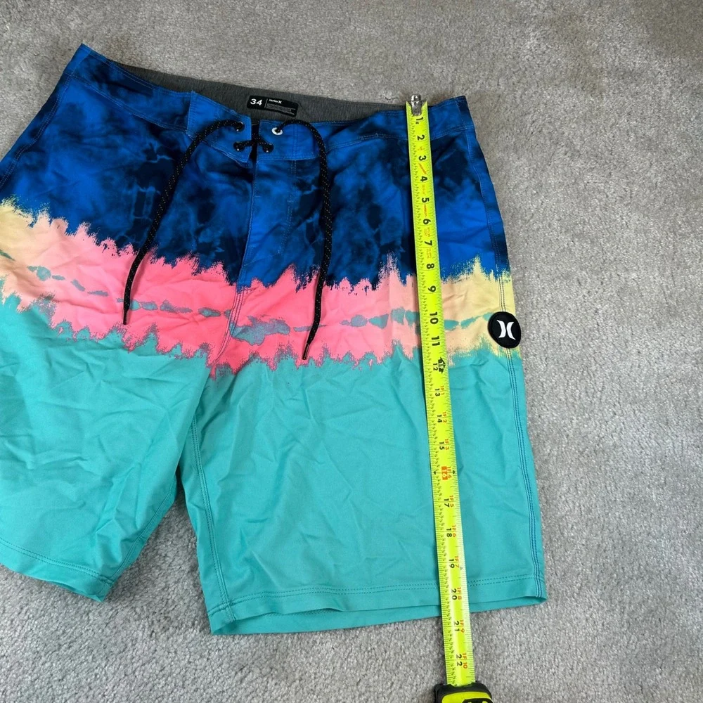 Hurley Board Shorts Mens 34 Blue Pink Teal‎ Tie Dye Stripe Surf Swim Trunks